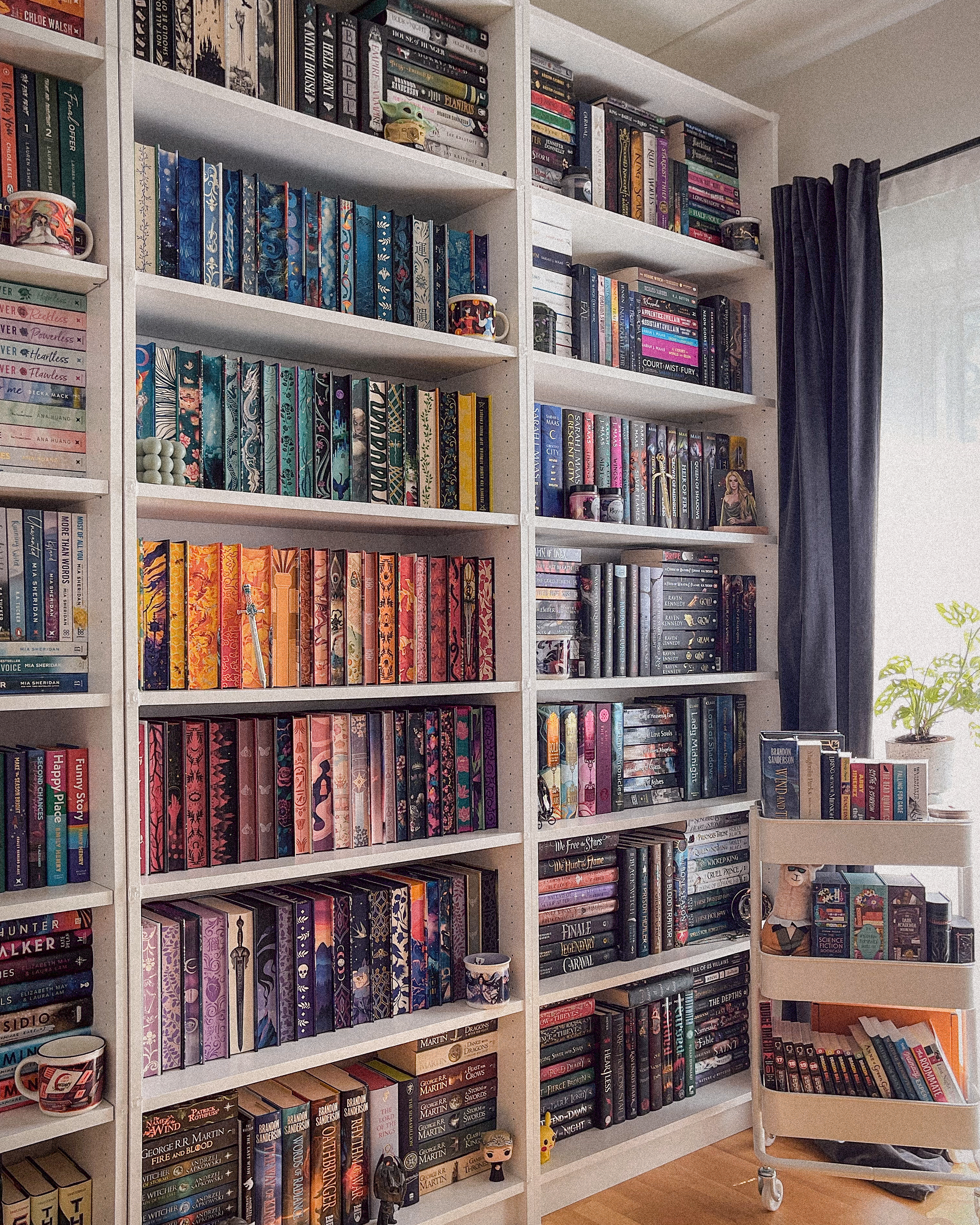 A photo of very colorful bookshelves